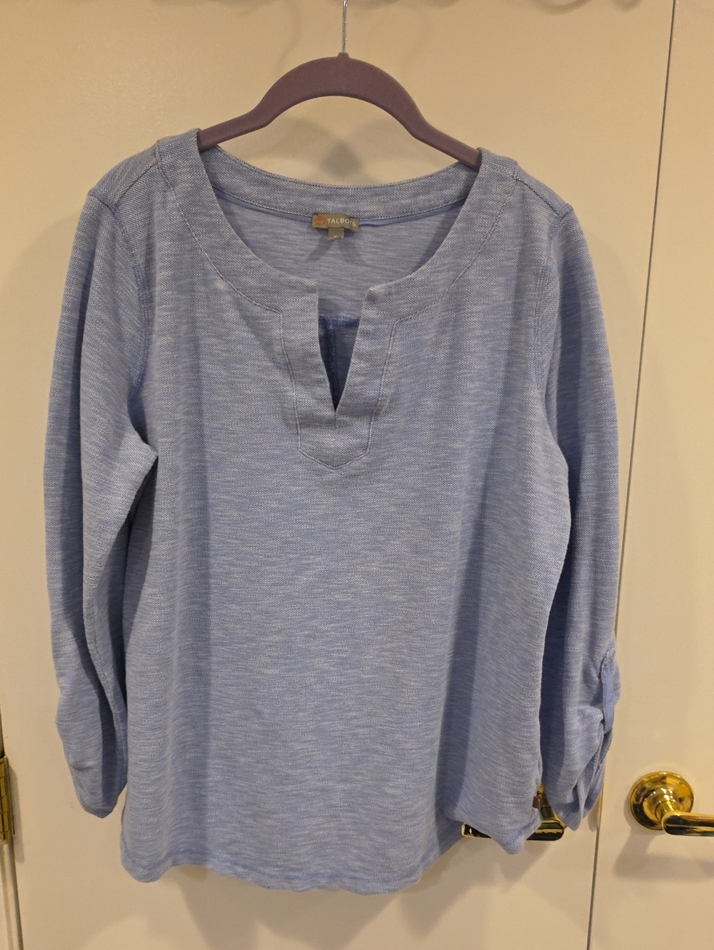 Talbots Light Blue Notch-Neck Cotton Blend Women's Top Size X